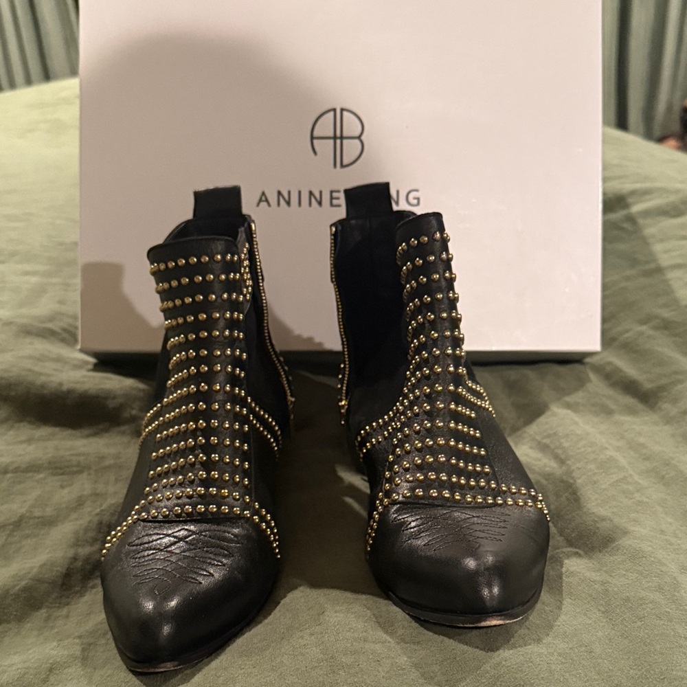 Anine Bing Black Leather Studded Ankle Boots